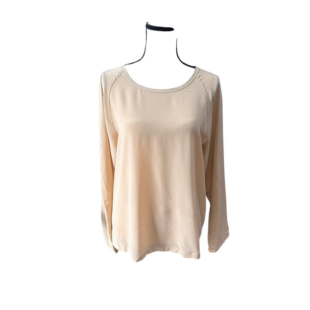 Max Mara Women's Size 6 Champagne Silk Top Long Sleeve Scoop Neck Italy